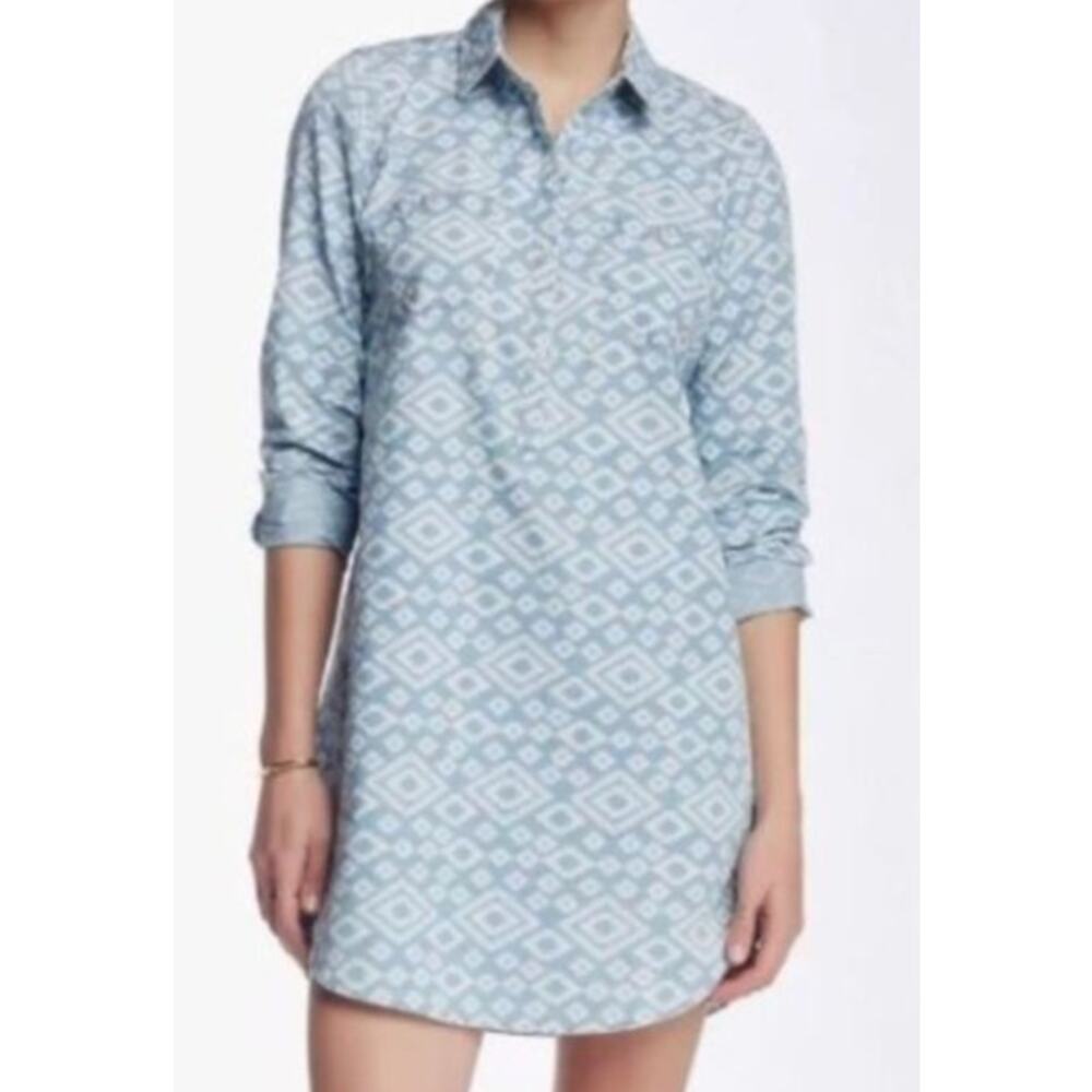 Lucky Brand Size	M Casual Geometric Shirt Dress‎ Popover Collared Long Sleeve